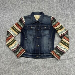 Cult of Individuality Jacket Womens M Denim Knit‎ Sleeve Patterned Fair Isle